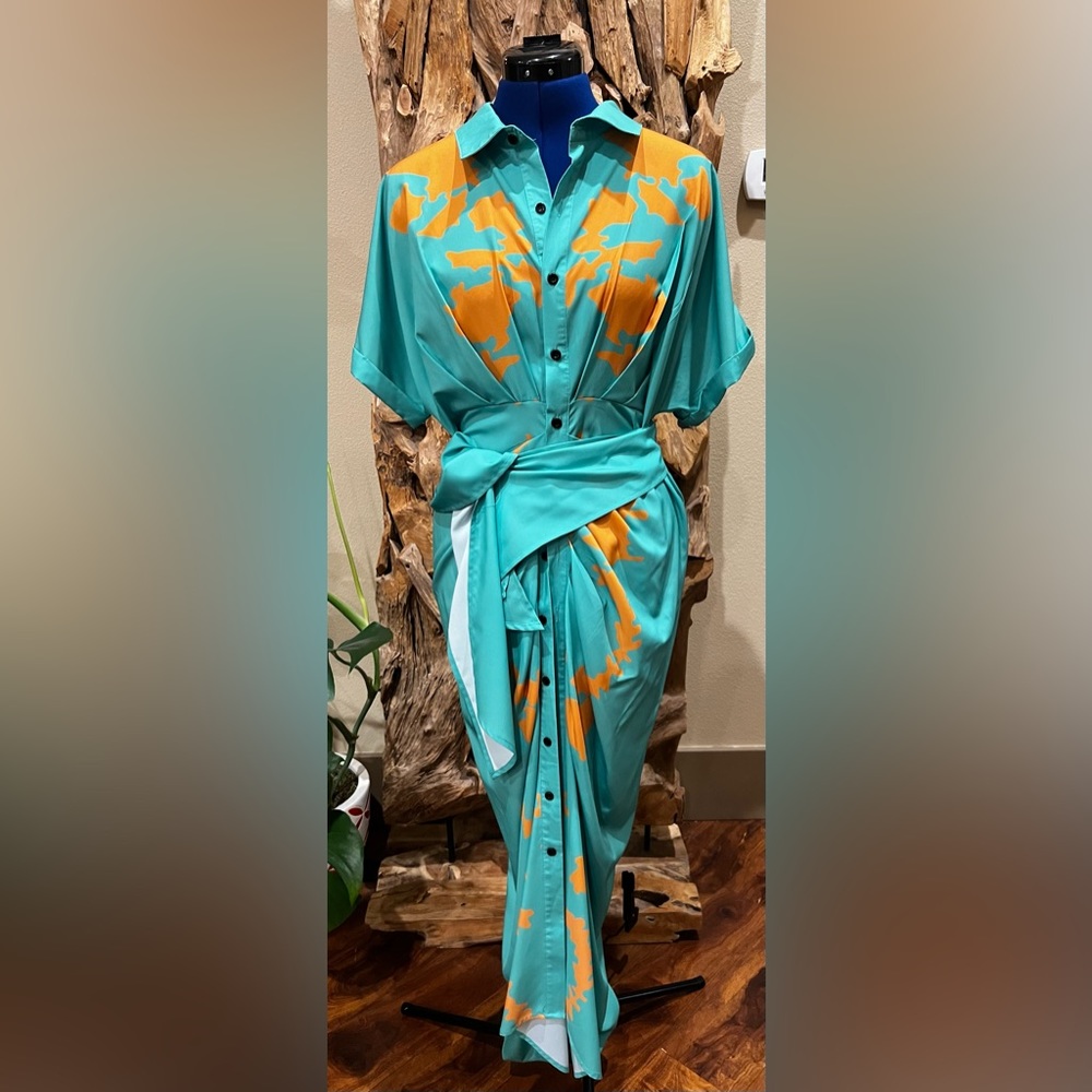 Unique Button Up Dress with Tie Belt